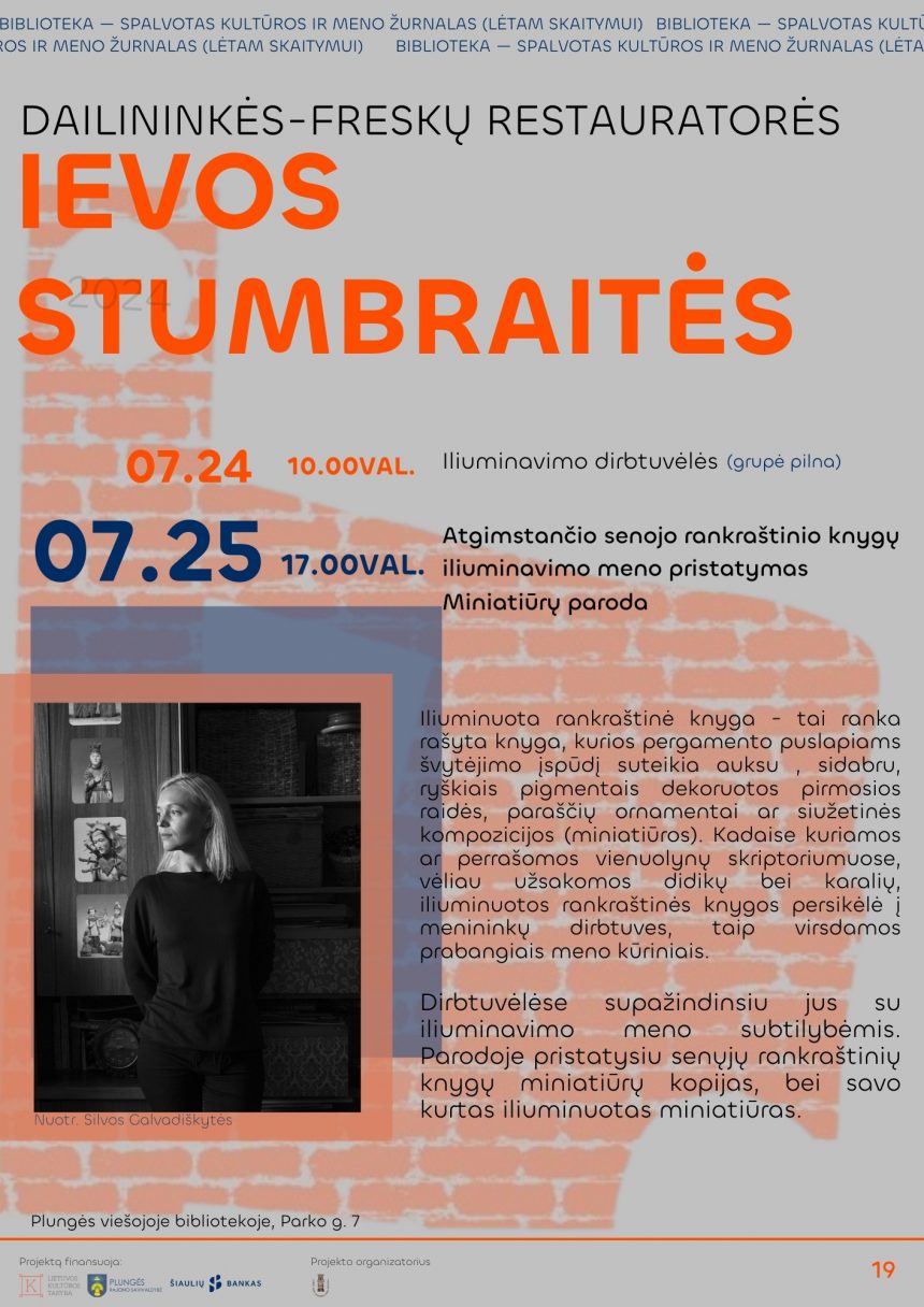 Dailininkė-freskų restauratorė Ieva Stumbraitė atvyksta į Plungės viešąją biblioteką!