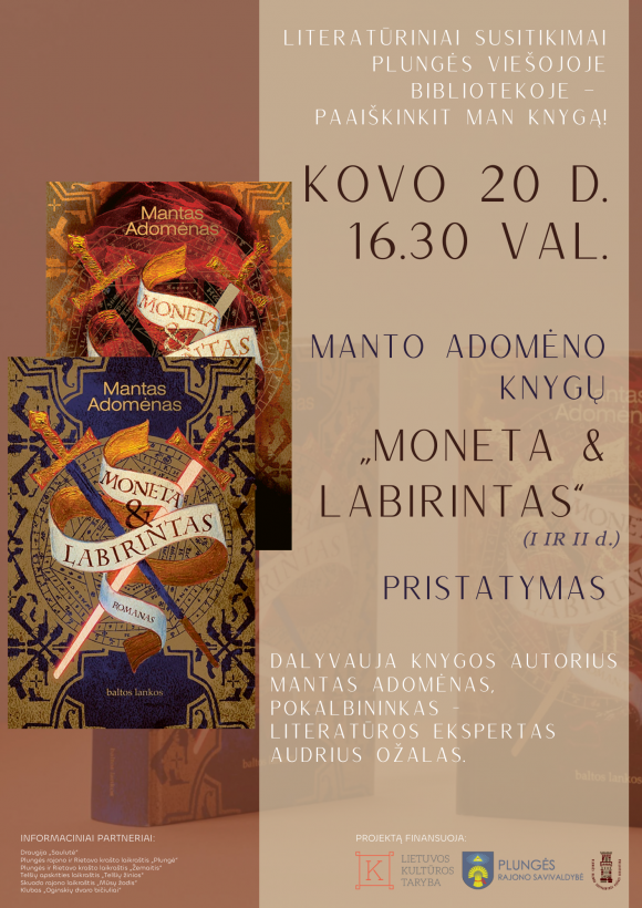 PLAKATAS Literatūriniai susitikimai Plungės viešojoje bibliotekoje – paaiškinkit man knygą!